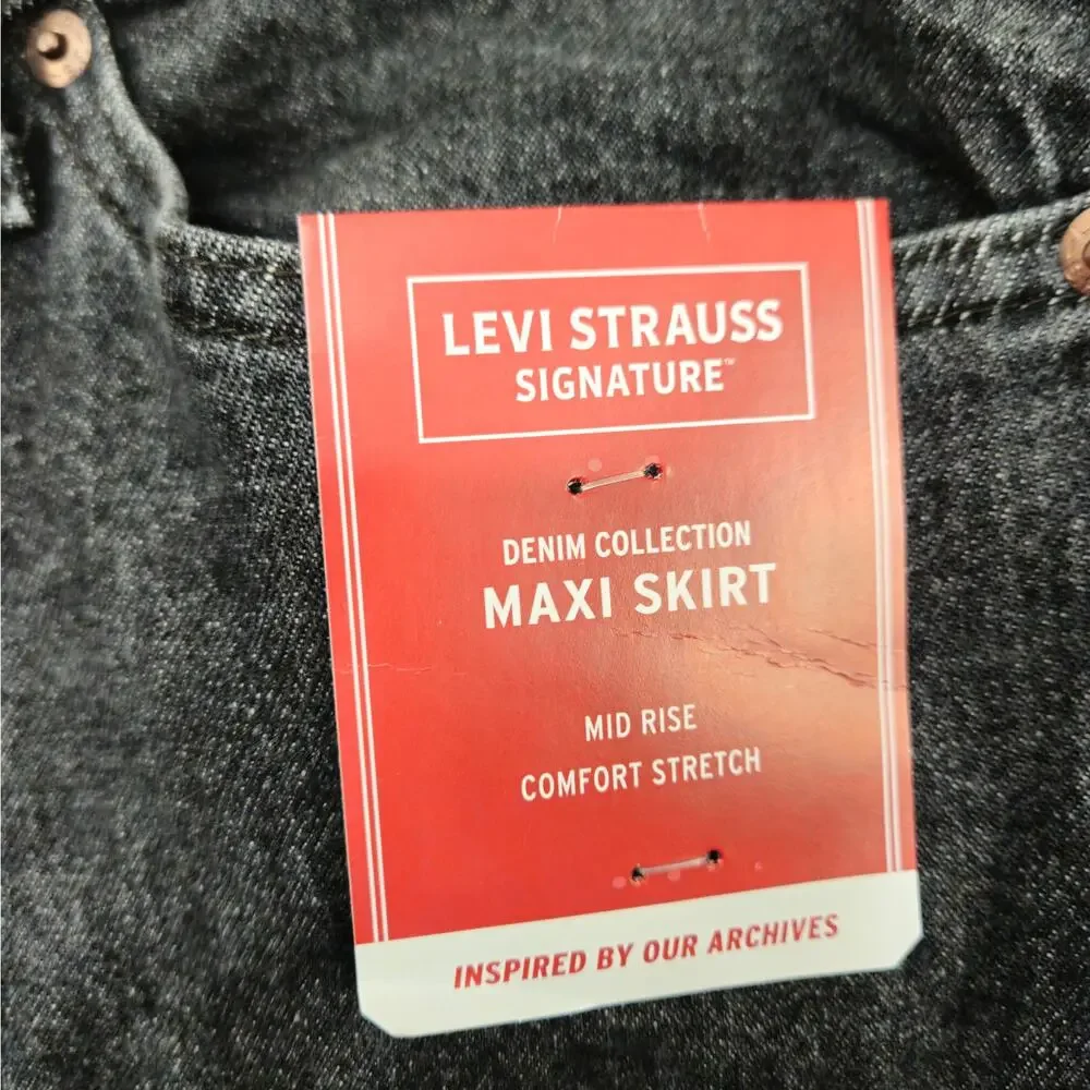 NWT Levi Strauss Signature Denim Maxi Skirt Mid Rise Stretch Charcoal Sz 10 - Picture 7 of 12